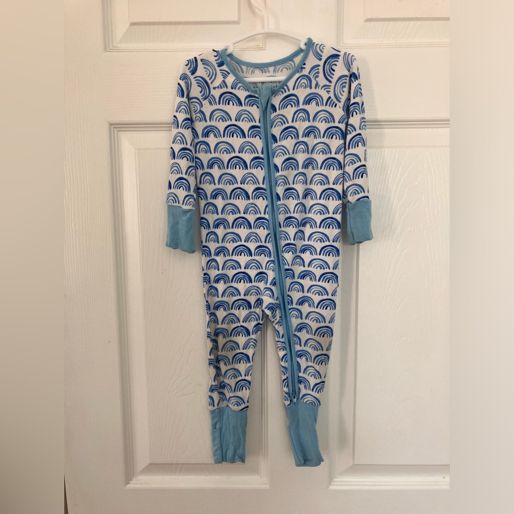 Little Sleepies blue rainbow zippered footie